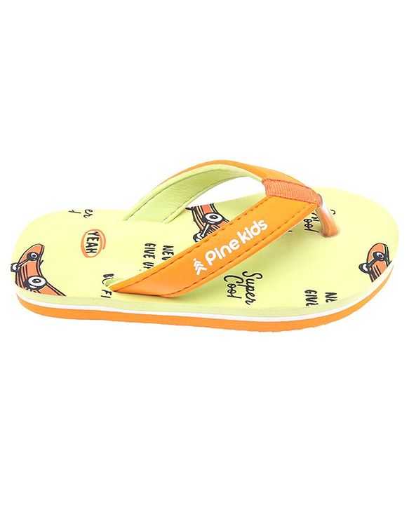 Pine Kids Slip On Flip Flops  with Text Print - Mint & Orange