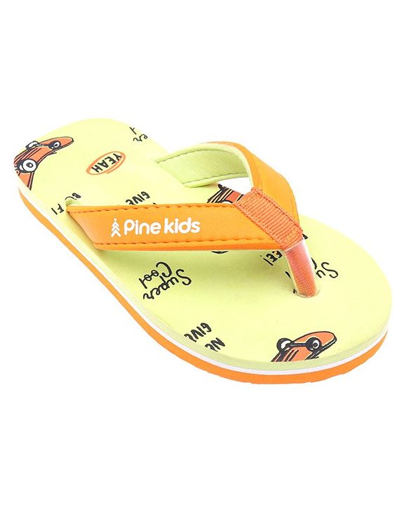 Pine Kids Slip On Flip Flops  with Text Print - Mint & Orange