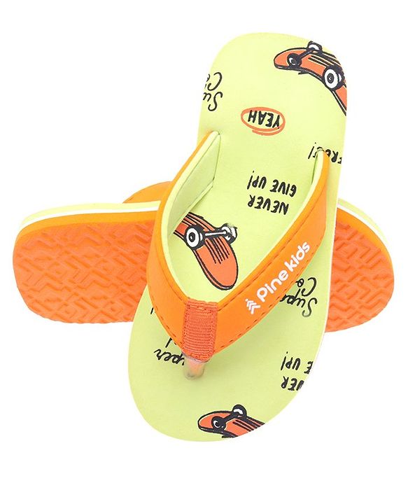 Pine Kids Slip On Flip Flops  with Text Print - Mint & Orange