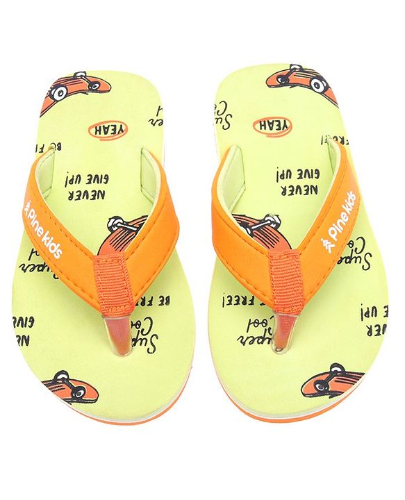 Pine Kids Slip On Flip Flops  with Text Print - Mint & Orange