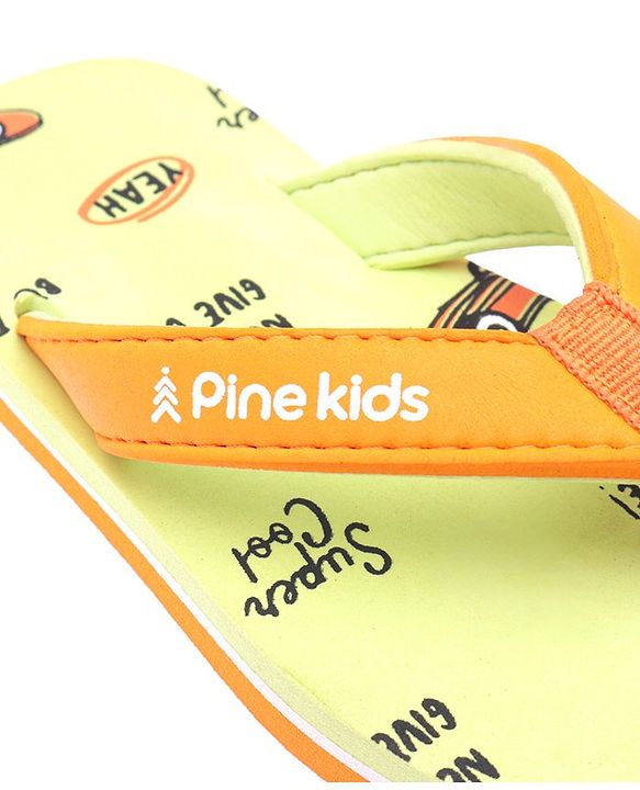 Pine Kids Slip On Flip Flops  with Text Print - Mint & Orange