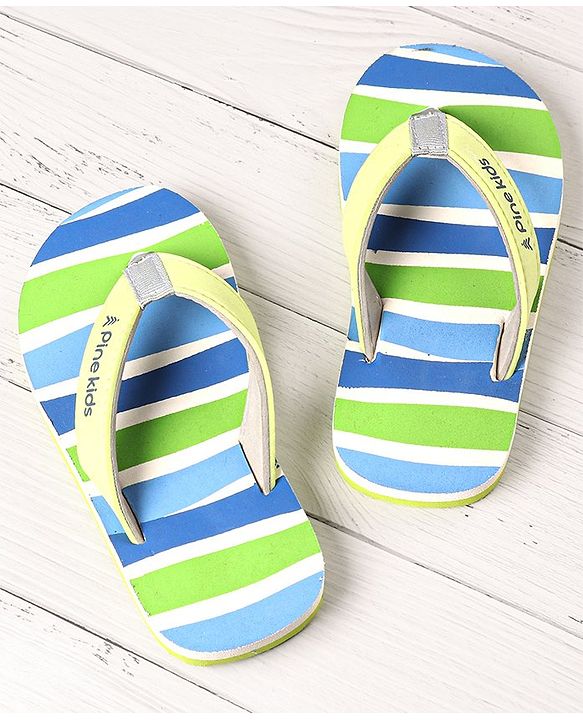 Pine Kids Slip On  Flip Flops Striped -  Sky Blue & Green