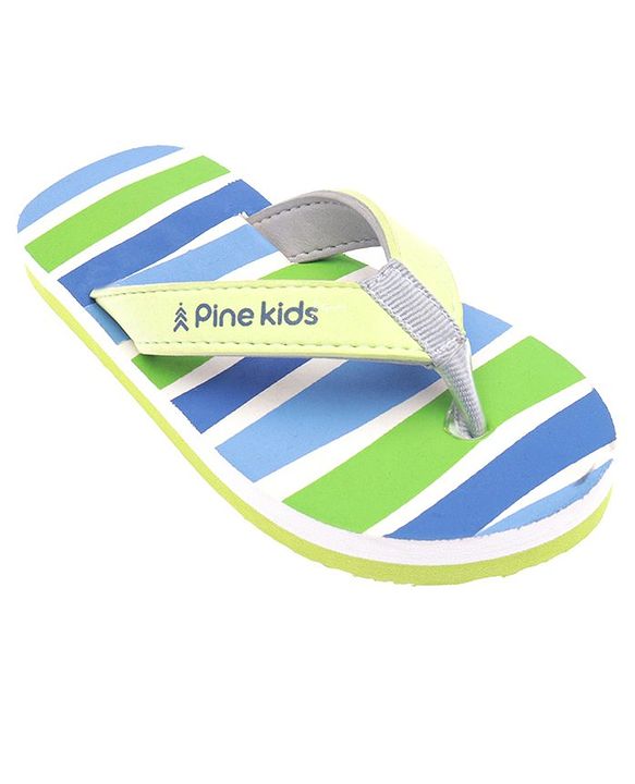 Pine Kids Slip On  Flip Flops Striped -  Sky Blue & Green