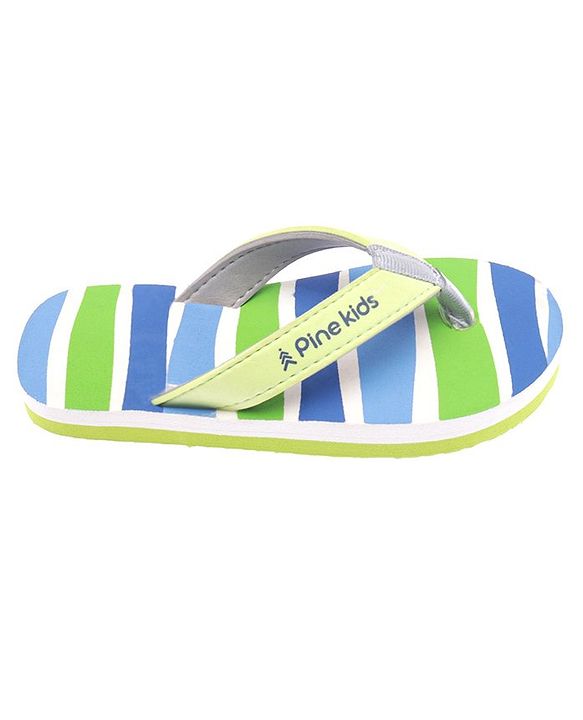 Pine Kids Slip On  Flip Flops Striped -  Sky Blue & Green