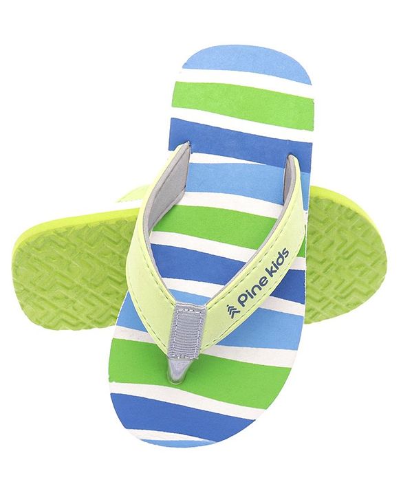 Pine Kids Slip On  Flip Flops Striped -  Sky Blue & Green