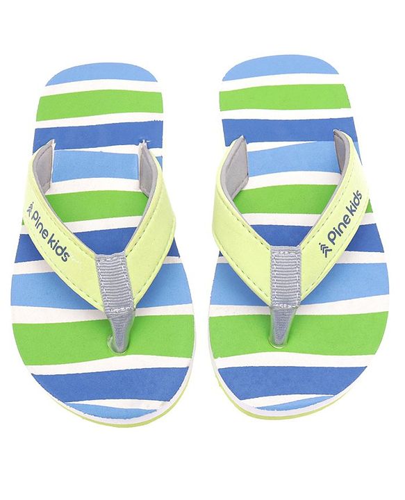 Pine Kids Slip On  Flip Flops Striped -  Sky Blue & Green