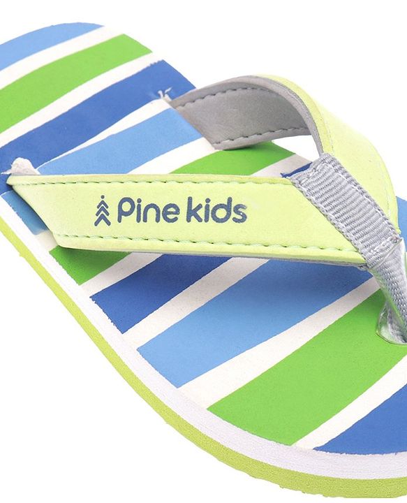 Pine Kids Slip On  Flip Flops Striped -  Sky Blue & Green