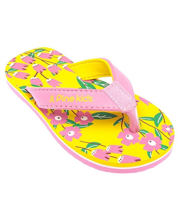Pine Kids Slip Ons Flip Flops with Floral Design- Yellow