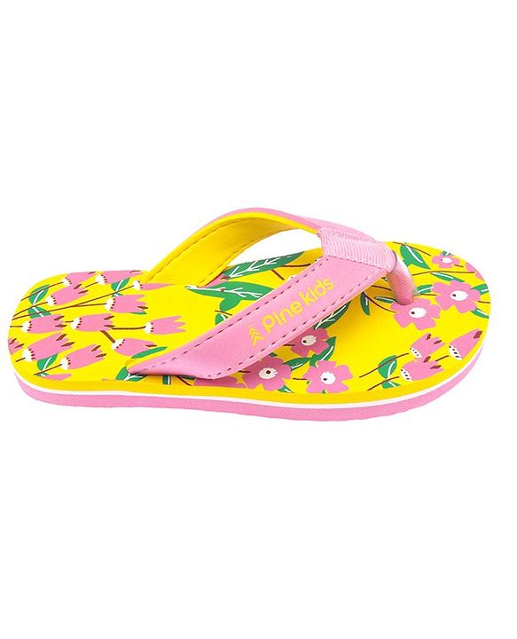 Pine Kids Slip Ons Flip Flops with Floral Design- Yellow