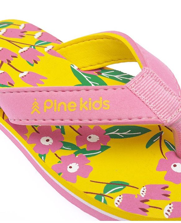 Pine Kids Slip Ons Flip Flops with Floral Design- Yellow