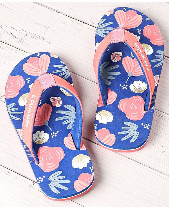 Pine Kids Slip On Flip Flops Floral Print - Blue