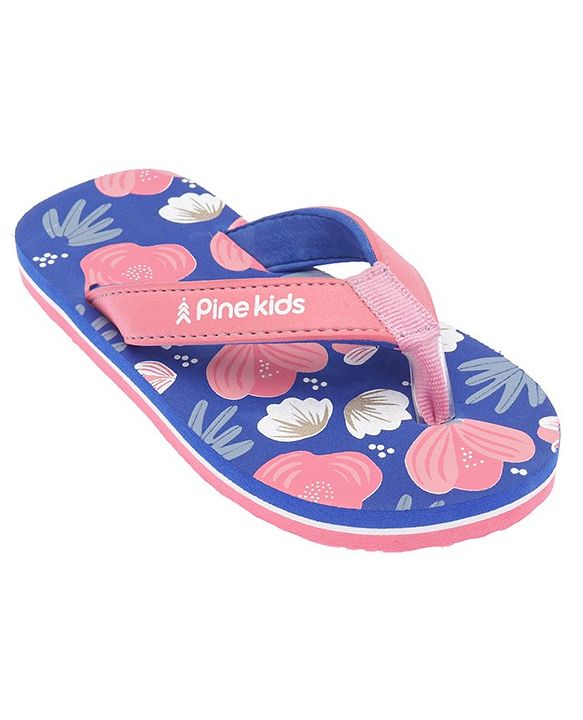 Pine Kids Slip On Flip Flops Floral Print - Blue