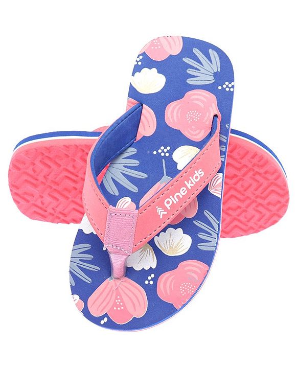 Pine Kids Slip On Flip Flops Floral Print - Blue