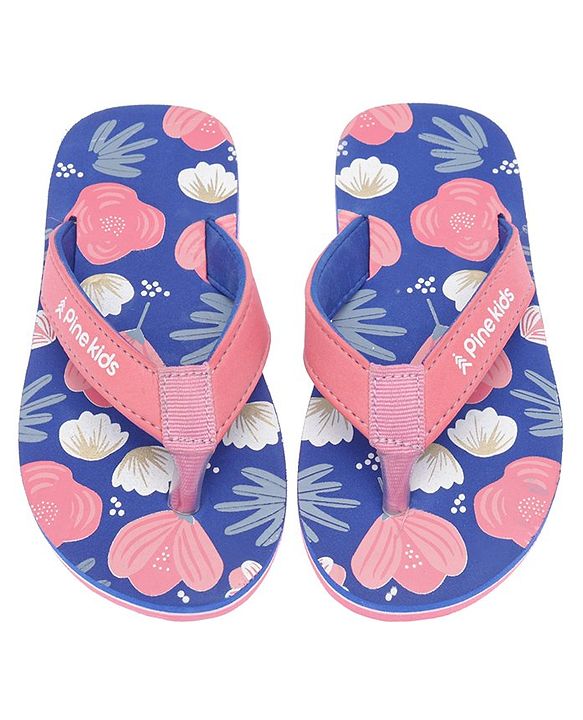 Pine Kids Slip On Flip Flops Floral Print - Blue