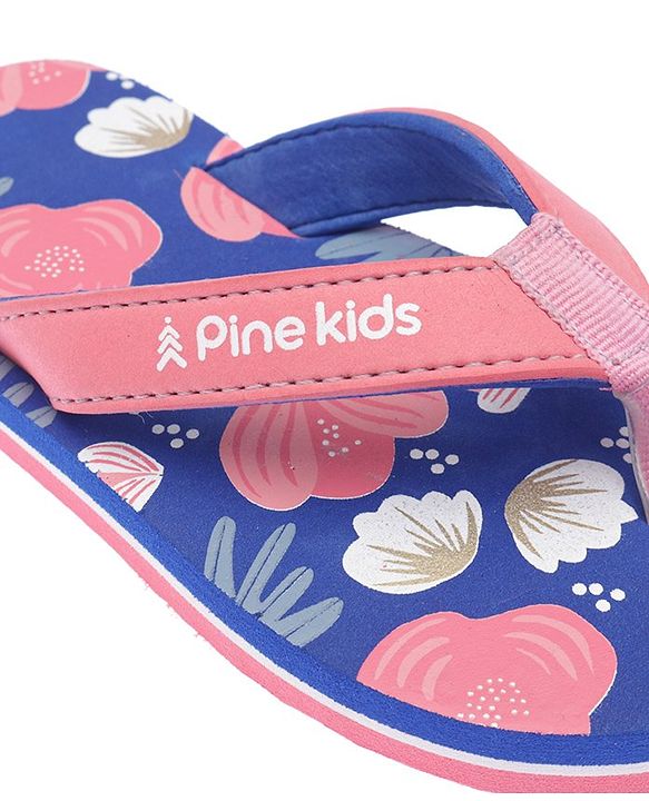 Pine Kids Slip On Flip Flops Floral Print - Blue
