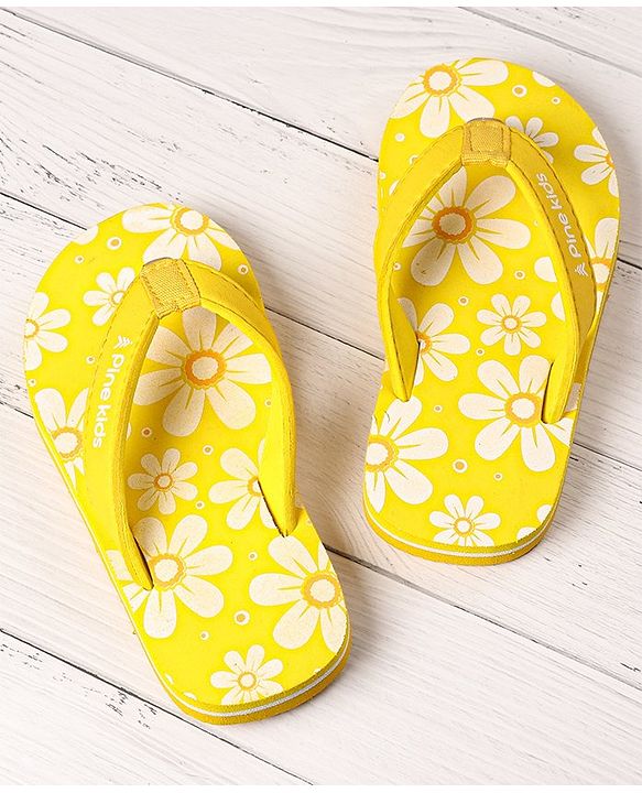 Pine Kids Slip On Flip Flops Floral Print - Yellow
