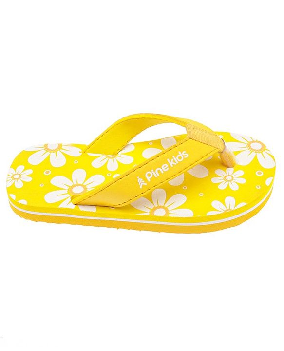 Pine Kids Slip On Flip Flops Floral Print - Yellow