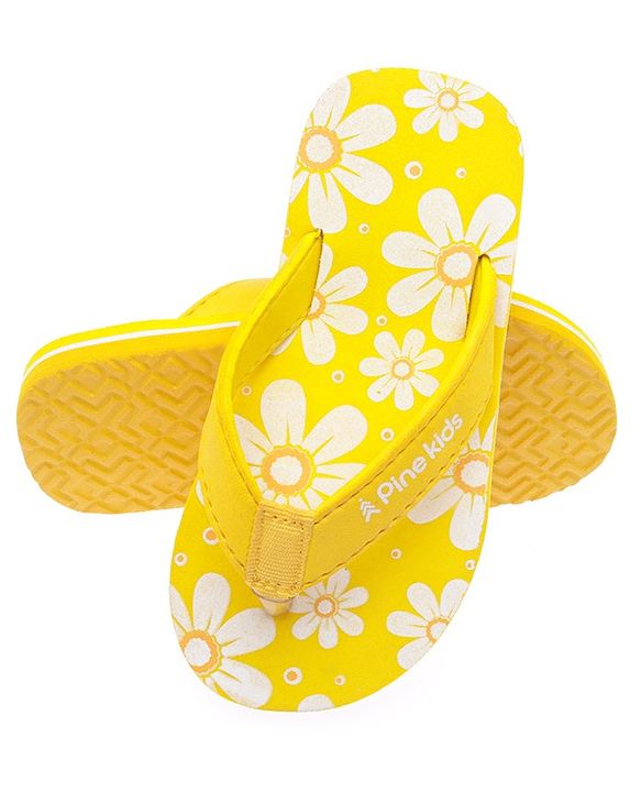 Pine Kids Slip On Flip Flops Floral Print - Yellow
