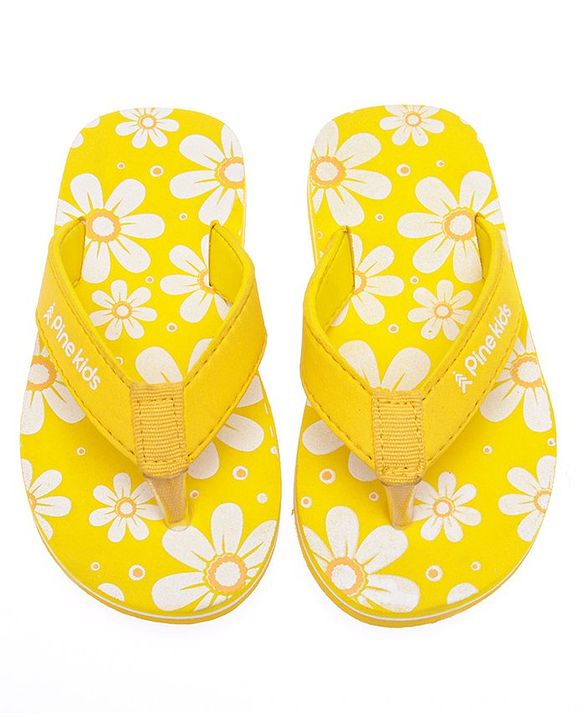 Pine Kids Slip On Flip Flops Floral Print - Yellow