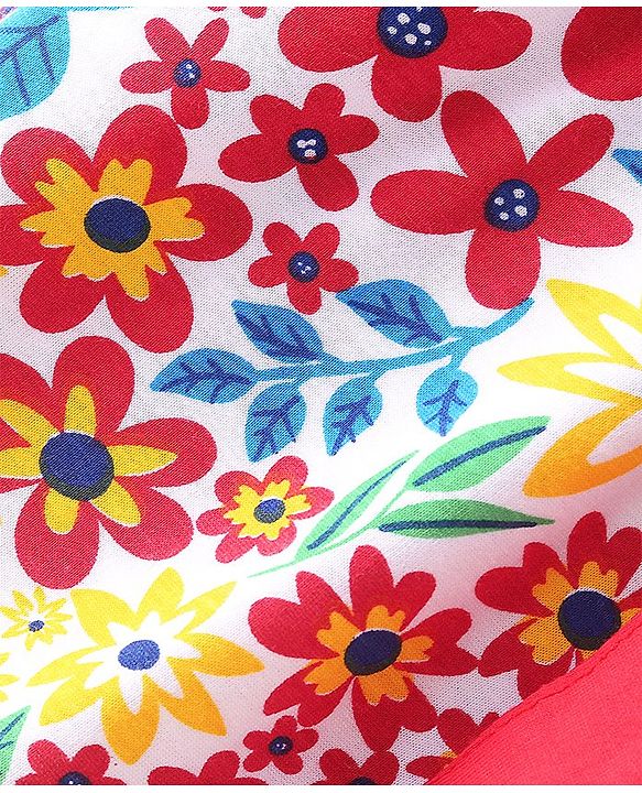 Pine Kids Single Jersey Knee Length Shorts With Floral Print - Red White & Yellow
