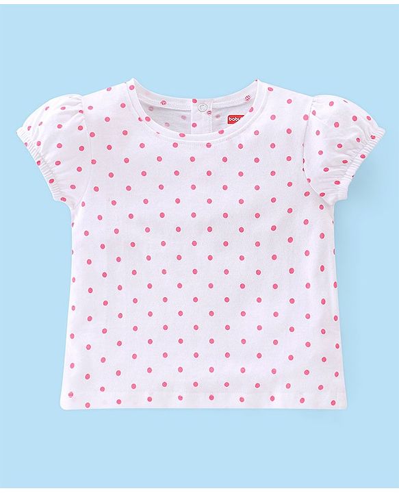 Babyhug Single Jersey Knit Floral Print Dungaree & Half Sleeves T-Shirt Polka Dot Print - Navy Blue & White