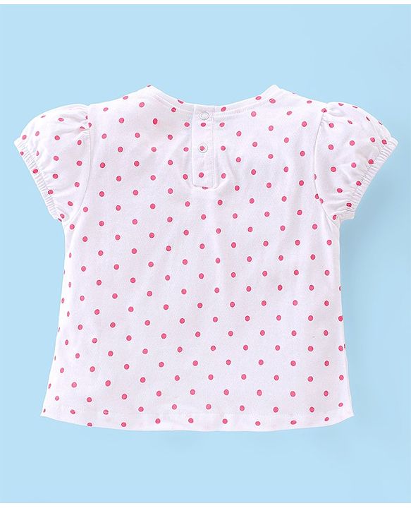 Babyhug Single Jersey Knit Floral Print Dungaree & Half Sleeves T-Shirt Polka Dot Print - Navy Blue & White
