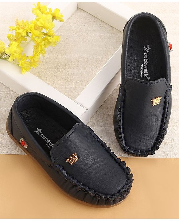 Cute Walk by Babyhug Slip On  Loafer Shoes Crown Applique - Blue