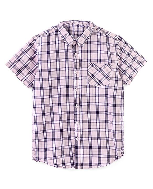 Pine Kids Cotton Woven Half Sleeves Twofer Checked Shirt With Beach Theme T-Shirt - Multicolour