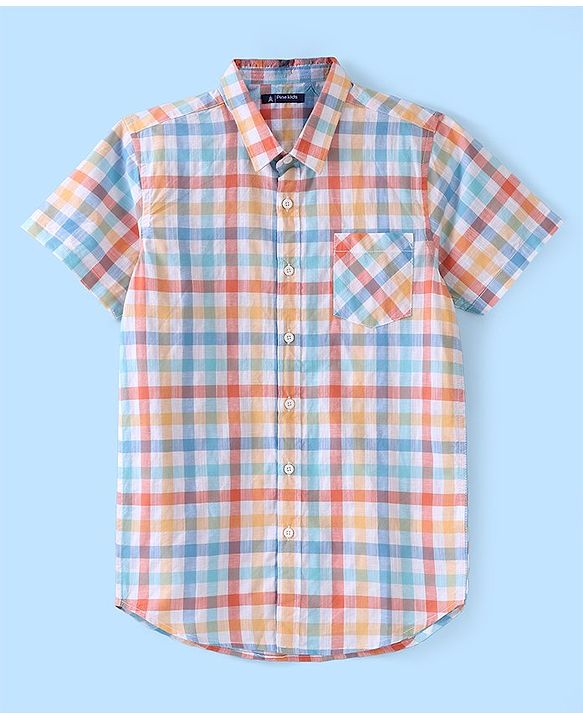 Pine Kids Cotton Woven Half Sleeves Twofer Checked Shirt With Text Print T-Shirt - Multicolour