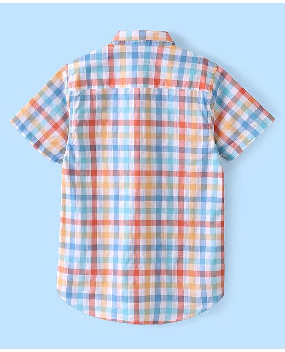 Pine Kids Cotton Woven Half Sleeves Twofer Checked Shirt With Text Print T-Shirt - Multicolour