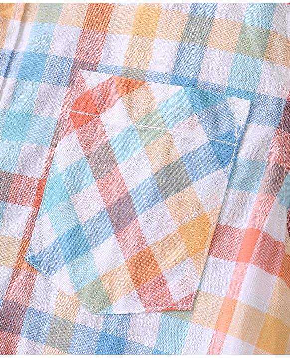 Pine Kids Cotton Woven Half Sleeves Twofer Checked Shirt With Text Print T-Shirt - Multicolour