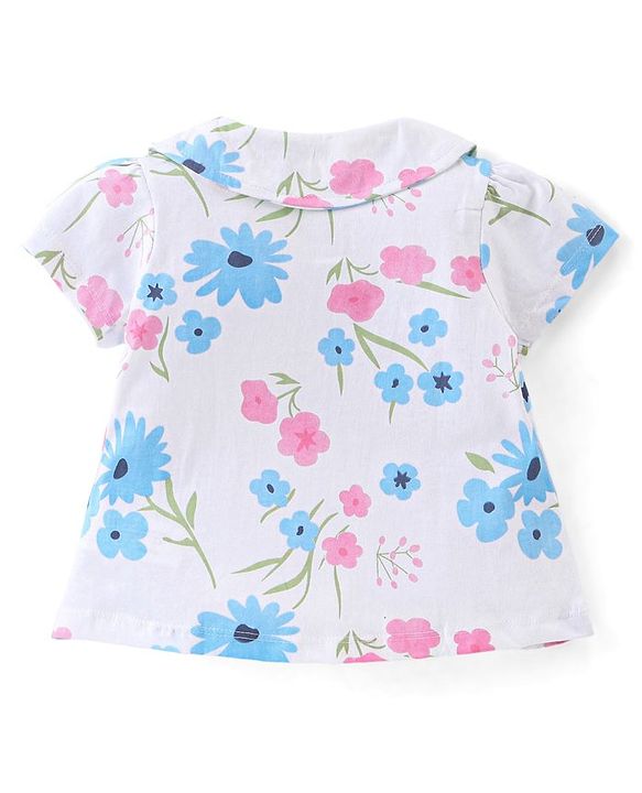 Babyhug Single Jersey Knit Half Sleeves Front Open Floral  Print Night Suit - White