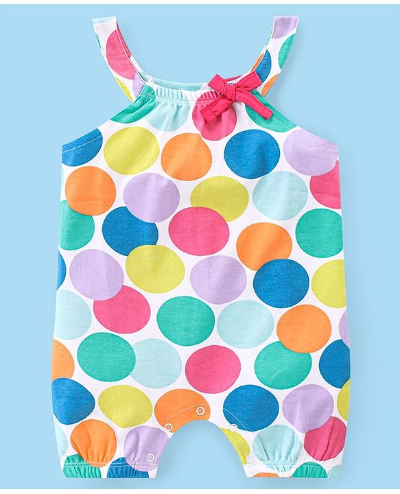 Babyhug 100% Cotton Knit Half Sleeves T-Shirt & Dungaree Set Polka Dot Print - Multicolor