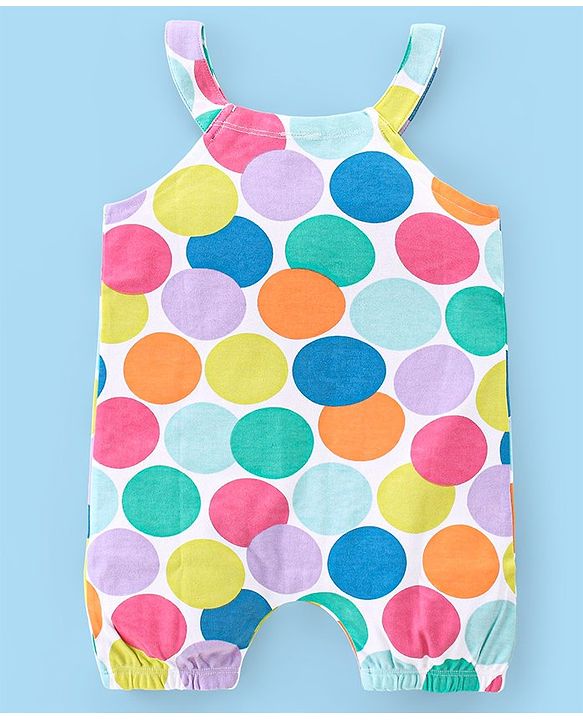 Babyhug 100% Cotton Knit Half Sleeves T-Shirt & Dungaree Set Polka Dot Print - Multicolor