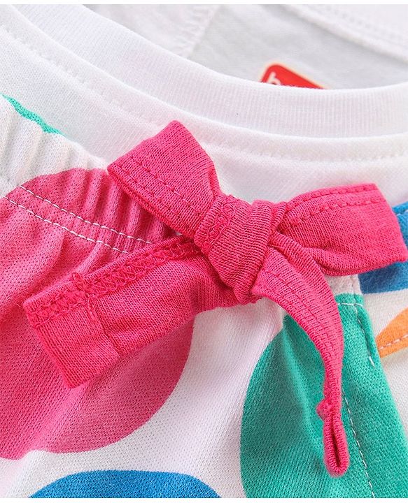Babyhug 100% Cotton Knit Half Sleeves T-Shirt & Dungaree Set Polka Dot Print - Multicolor