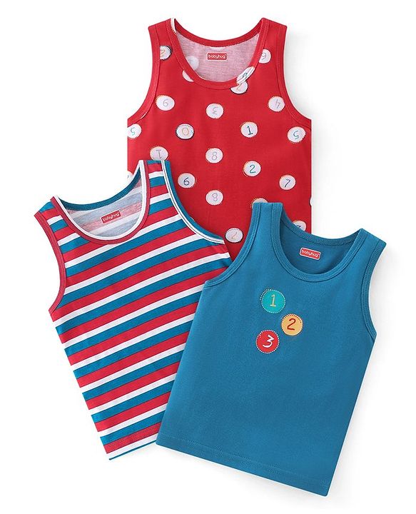 Babyhug 100% Cotton Sando Number Print Pack Of 3 - Red & Blue