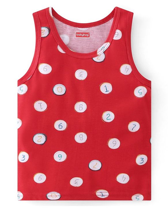 Babyhug 100% Cotton Sando Number Print Pack Of 3 - Red & Blue