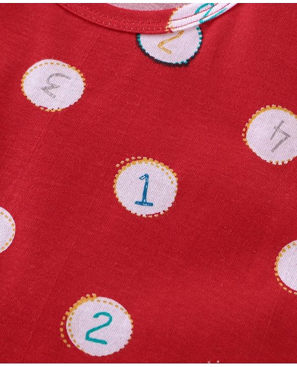 Babyhug 100% Cotton Sando Number Print Pack Of 3 - Red & Blue