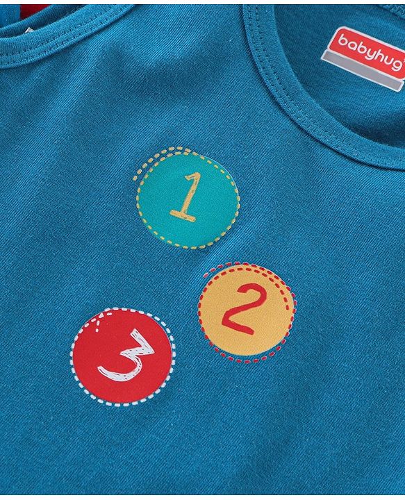 Babyhug 100% Cotton Sando Number Print Pack Of 3 - Red & Blue
