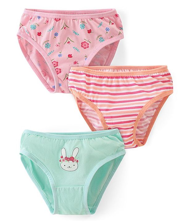 Babyhug 100% Cotton Knit Panties Floral Print Pack of 3 - Multicolour