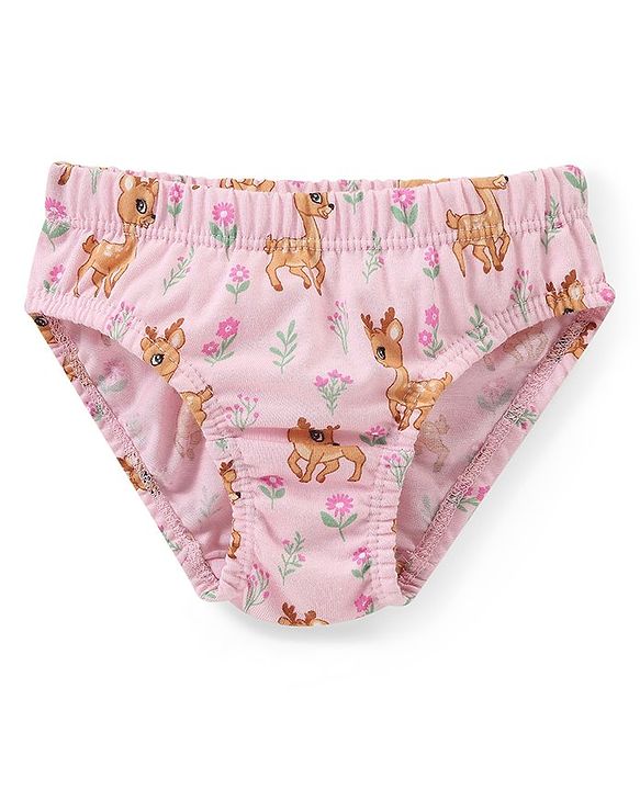 Babyhug 100% Cotton Knit Panties with Deer & Polka Dot Print Pack of 3 - Pink & Green