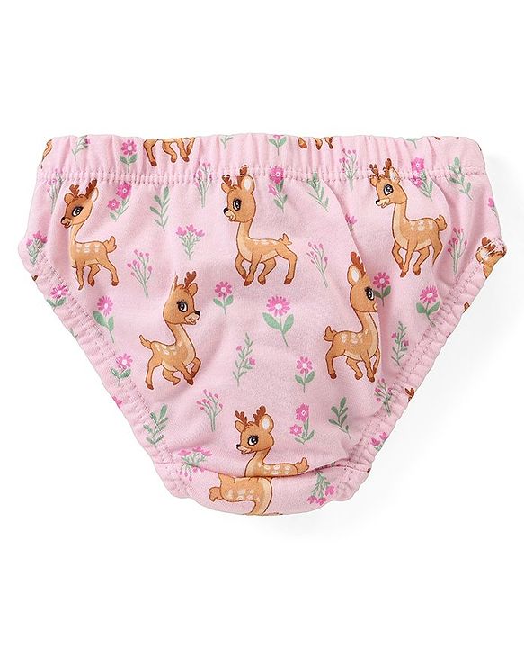Babyhug 100% Cotton Knit Panties with Deer & Polka Dot Print Pack of 3 - Pink & Green