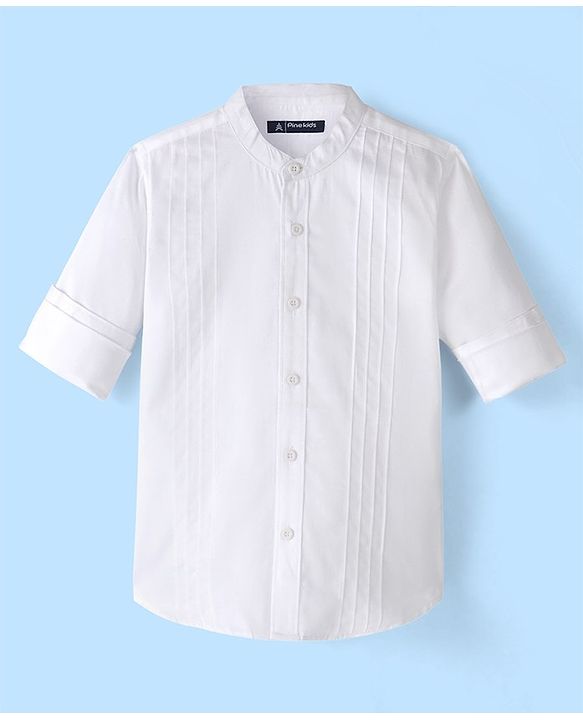 Pine Kids Full Sleeves Party Shirt Solid Colour - White