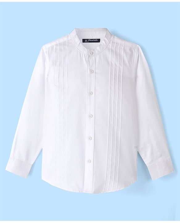 Pine Kids Full Sleeves Party Shirt Solid Colour - White