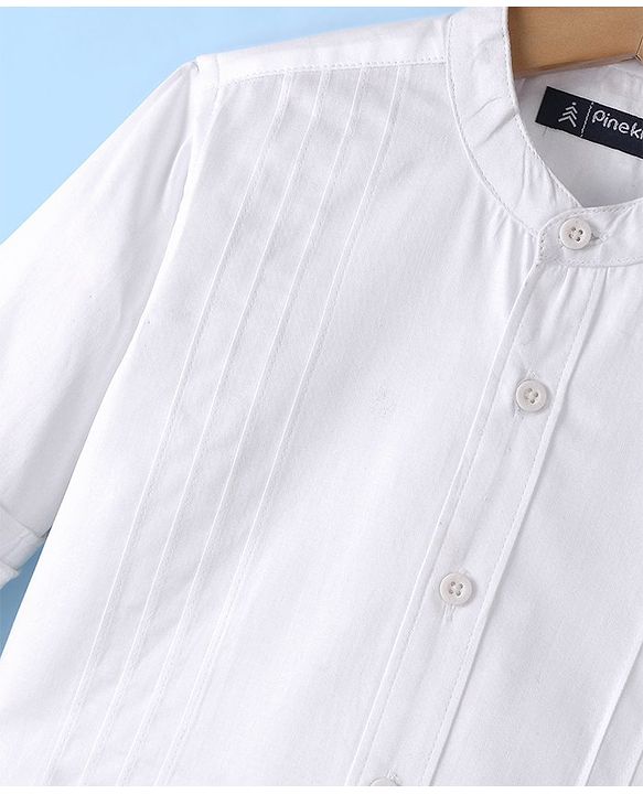 Pine Kids Full Sleeves Party Shirt Solid Colour - White