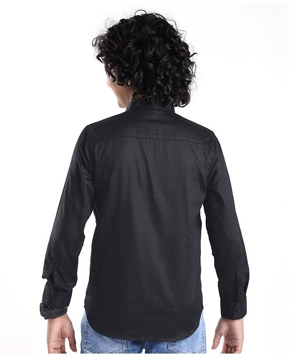 Pine Kids Cotton Woven Full Sleeves Party Shirt Solid Colour With Bow - Black