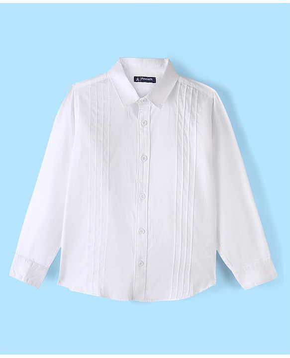 Pine Kids Cotton Woven Full Sleeves Party Shirt Solid Colour With Bow - White