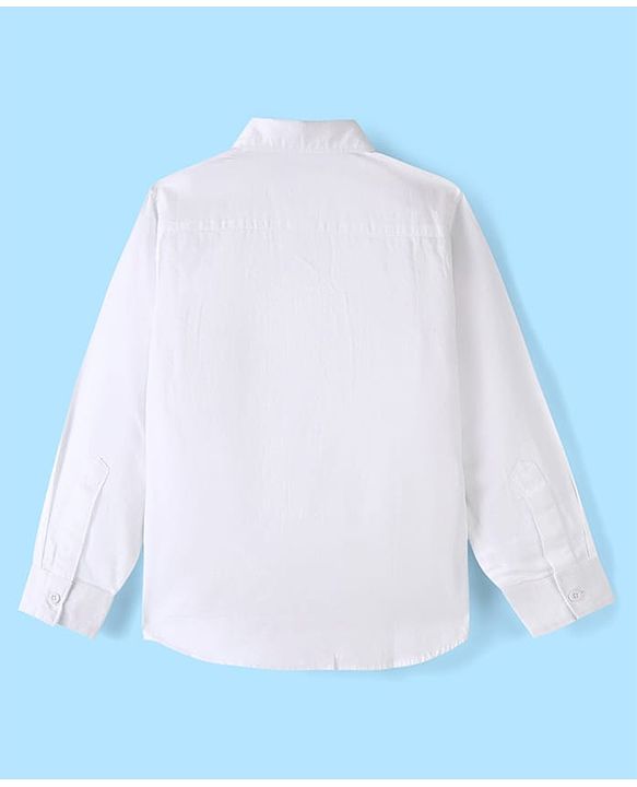 Pine Kids Cotton Woven Full Sleeves Party Shirt Solid Colour With Bow - White