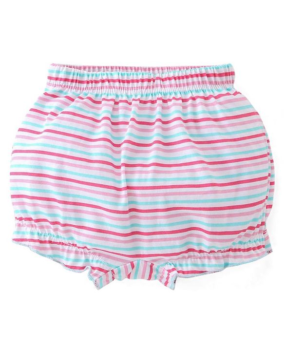 Babyhug 100% Cotton Knit Bloomers Striped & Floral Print  Pack of 3- Blue & Pink