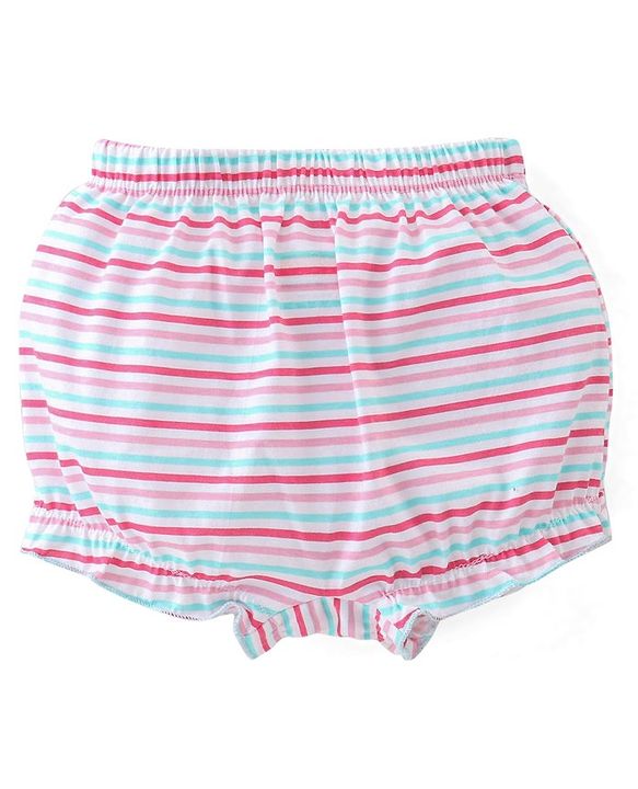 Babyhug 100% Cotton Knit Bloomers Striped & Floral Print  Pack of 3- Blue & Pink